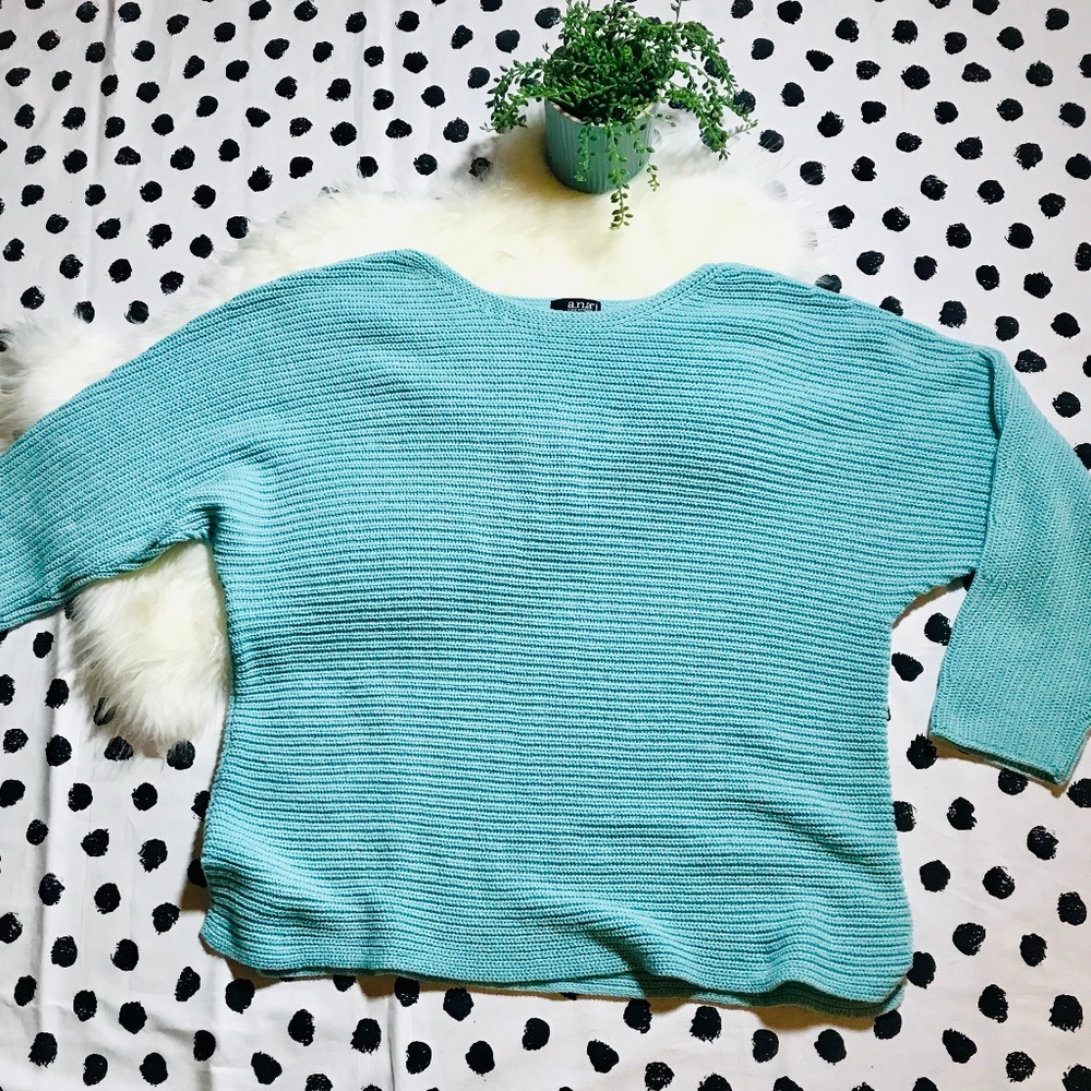 A.N.A. Turquoise Aqua Chunky Knit Slub Sweater 3X